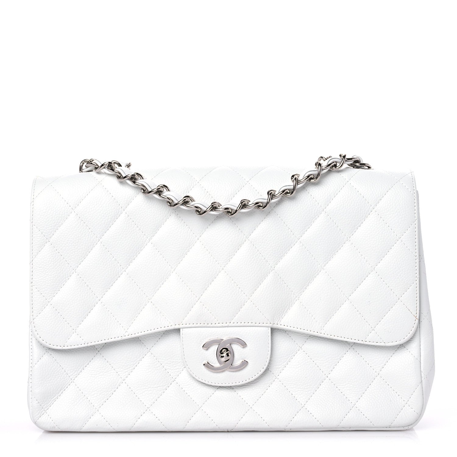 Chanel Caviar Quilted Jumbo Single Flap White 1 of 14