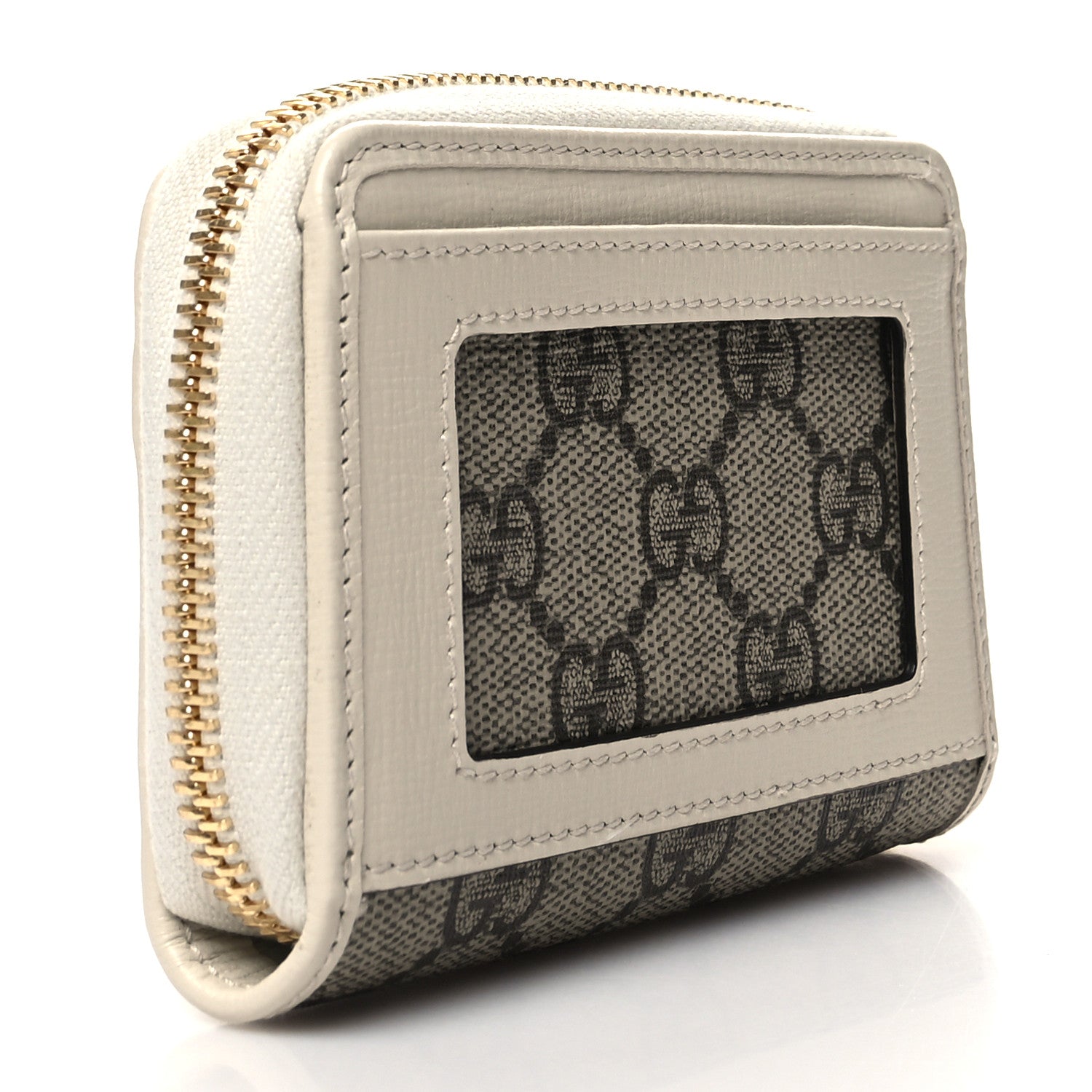 Gucci GG Supreme Monogram Azalea Calfskin Horsebit 1955 Zip Around ID Card Case Wallet Beige Ebony Mystic White 3 of 9