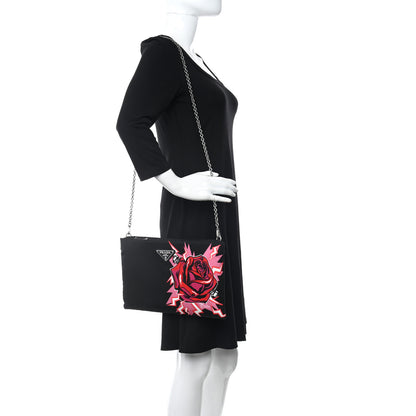 Prada X UNIVERSAL STUDIOS Tessuto Nylon Soft Padded Frankenstein Rose Medium Chain Clutch Bag Lacca 2 of 11