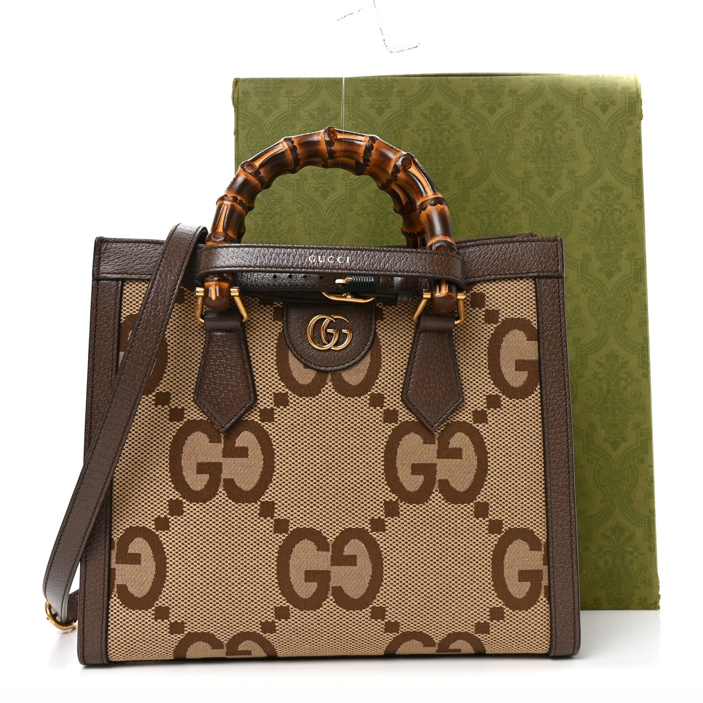 Monogram Jumbo GG Textured Dollar Calfskin Small Diana Tote Bag Camel Ebony New Acero