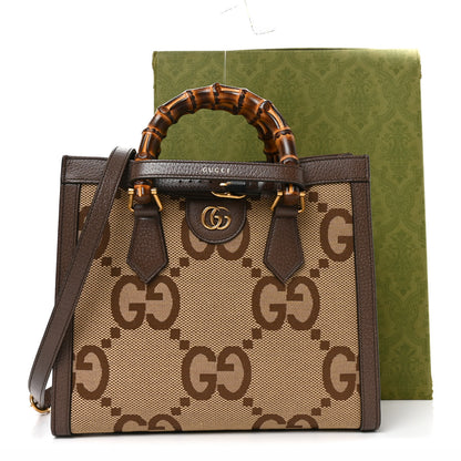 Gucci Monogram Jumbo GG Textured Dollar Calfskin Small Diana Tote Bag Camel Ebony New Acero 11 of 11