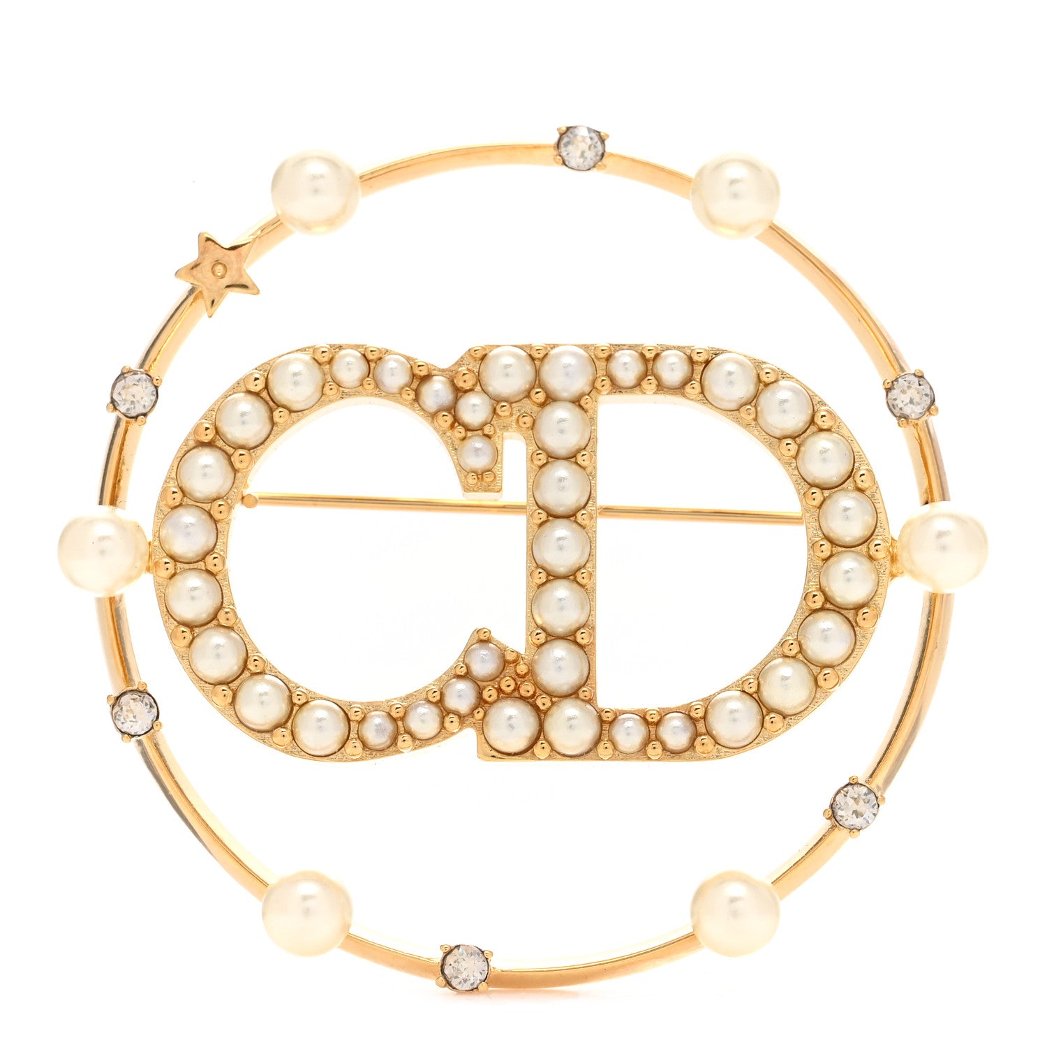 Christian Dior Crystal Pearl Clair D Lune Brooch Gold 1 of 5