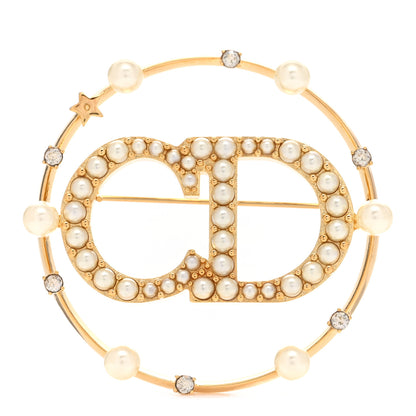 Christian Dior Crystal Pearl Clair D Lune Brooch Gold 1 of 5