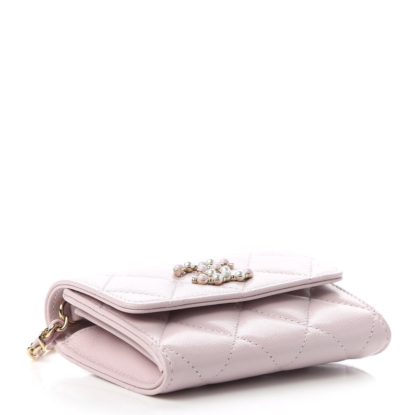 Caviar Quilted Coco Candy Card Holder On Chain Light Pink