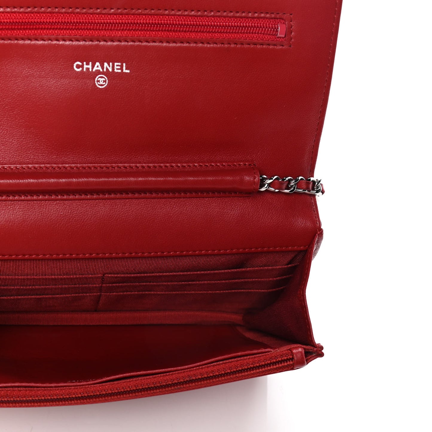 Lambskin Quilted Wallet on Chain WOC Red