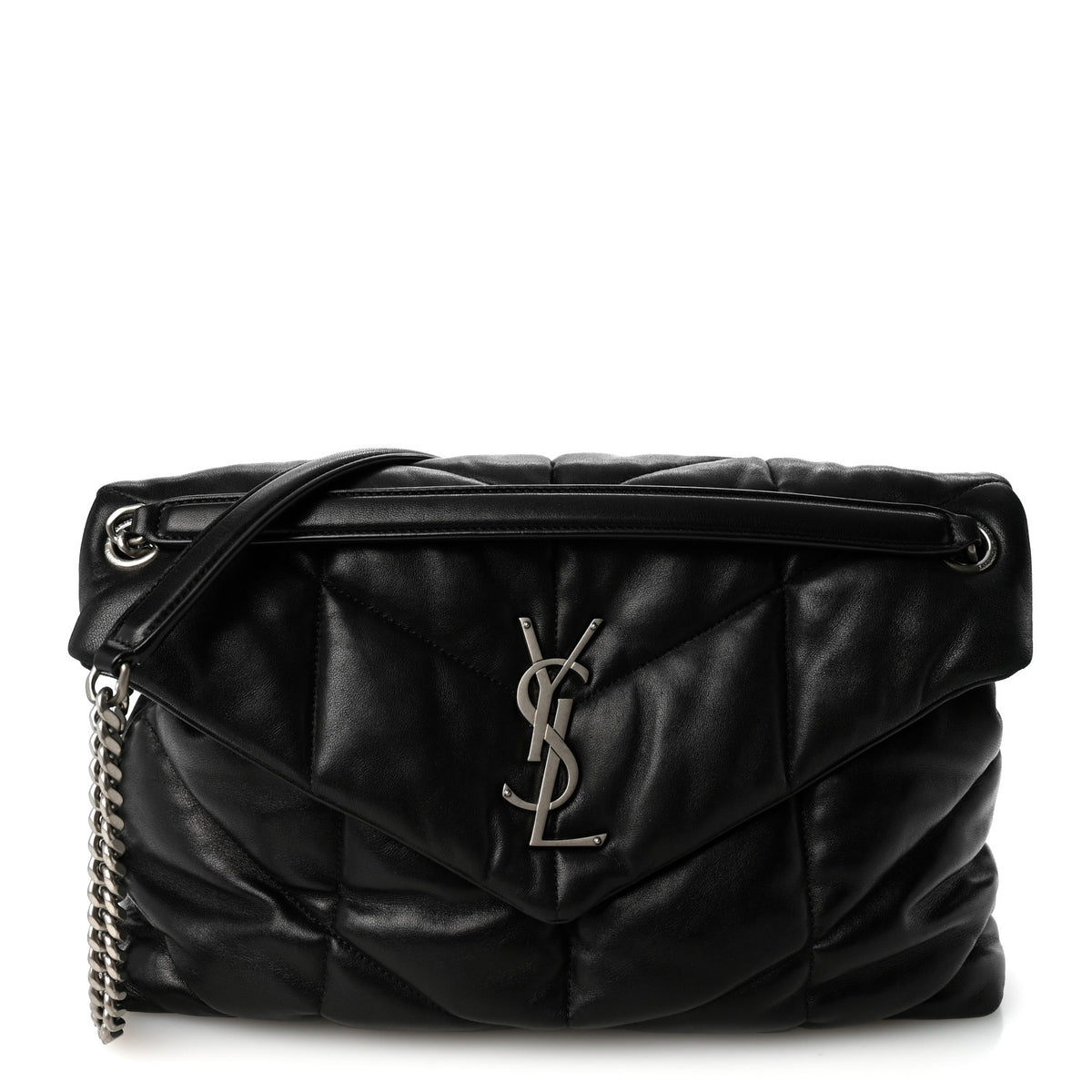Lambskin Quilted Medium Loulou Puffer Monogram Chain Satchel Black