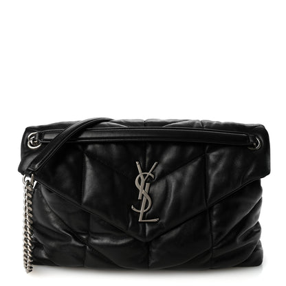 Saint Laurent Lambskin Quilted Medium Loulou Puffer Monogram Chain Satchel Black 1 of 10