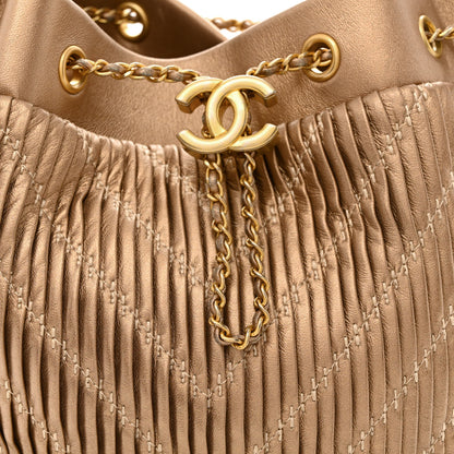 Chanel Metallic Lambskin Coco Pleats Drawstring Bag Gold 7 of 9