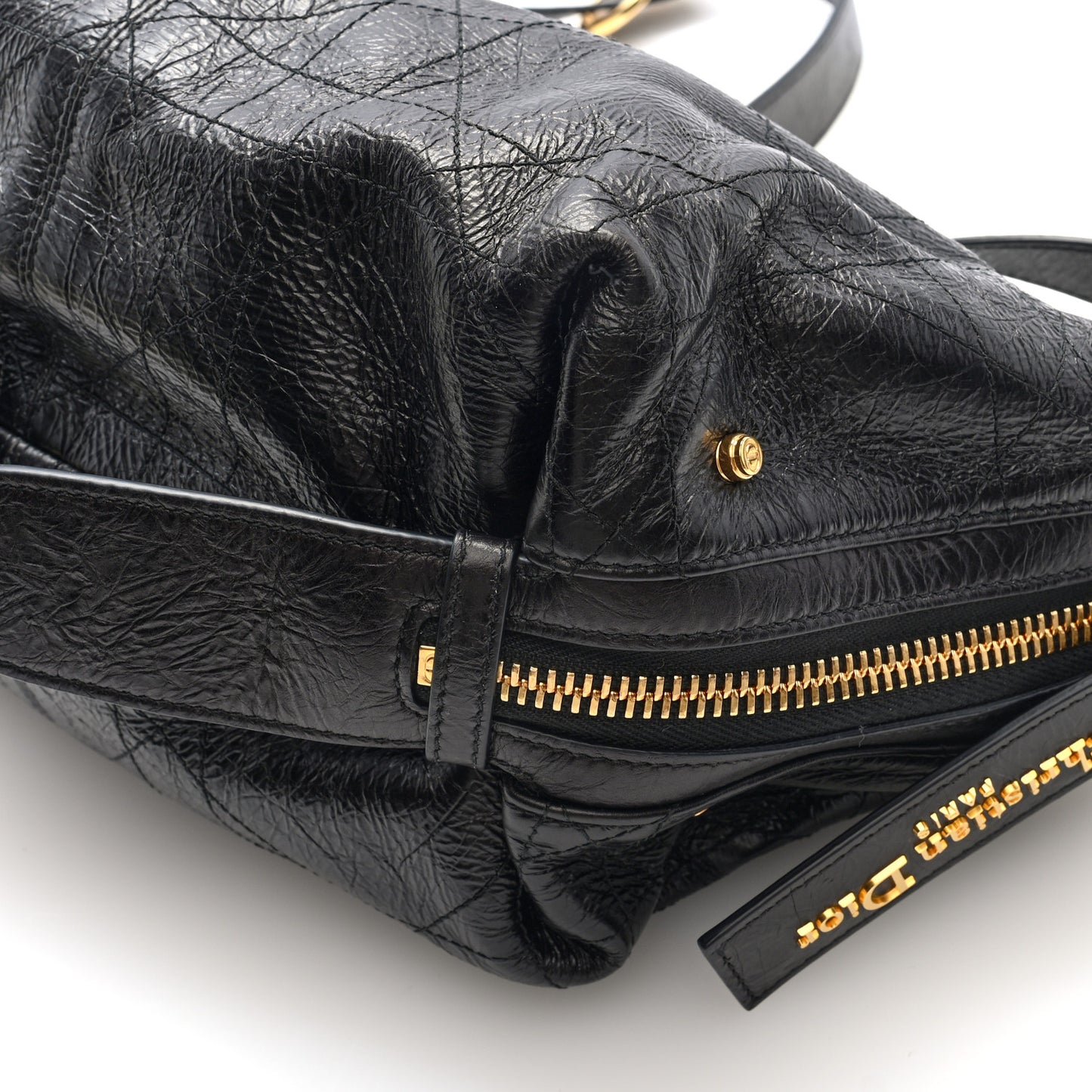 Crinkled Calfskin Macrocannage Medium D-Journey Bag Black