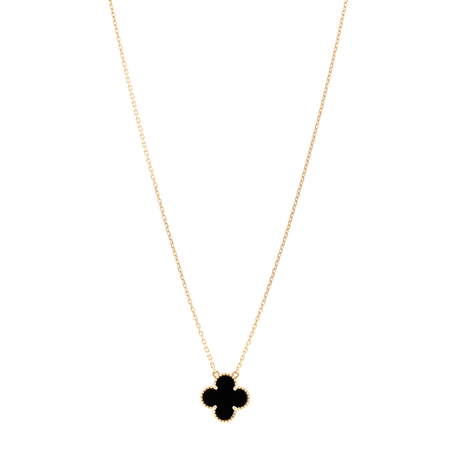 18K Yellow Gold Black Onyx Vintage Alhambra Pendant Necklace