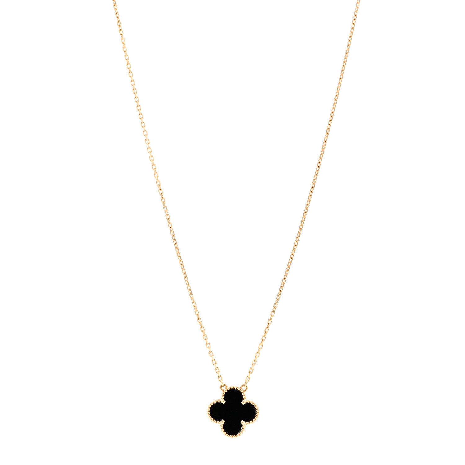 Van Cleef & Arpels 18K Yellow Gold Black Onyx Vintage Alhambra Pendant Necklace 1 of 5