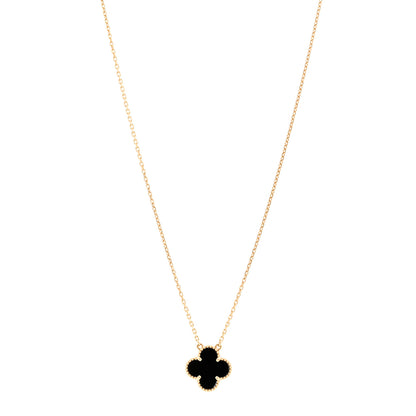 Van Cleef & Arpels 18K Yellow Gold Black Onyx Vintage Alhambra Pendant Necklace 1 of 5