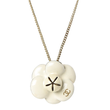 Chanel Enamel CC Camellia Pendant Necklace Gold White 4 of 5