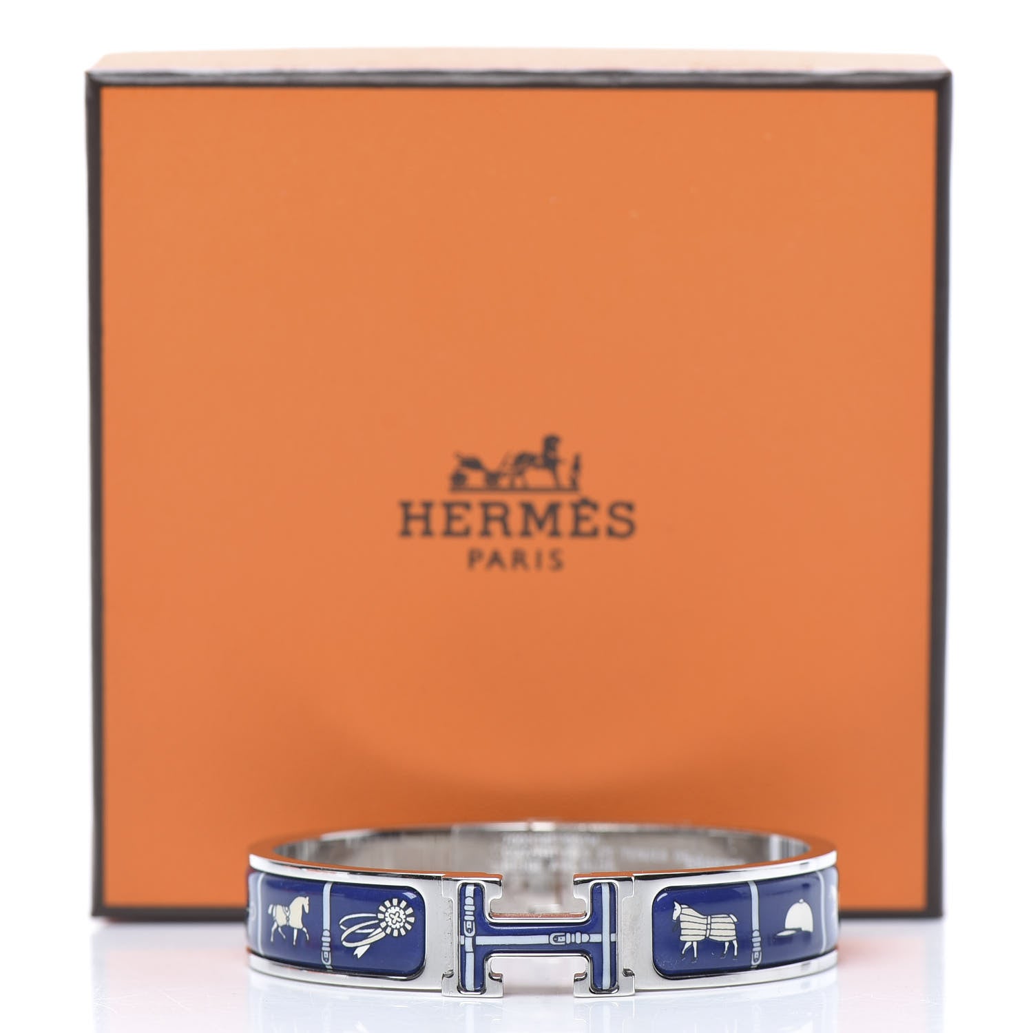 Hermes Enamel Printed Narrow Couvertures et Tenues de Jour Clic Clac H Bracelet PM Laiton Plaque 6 of 6