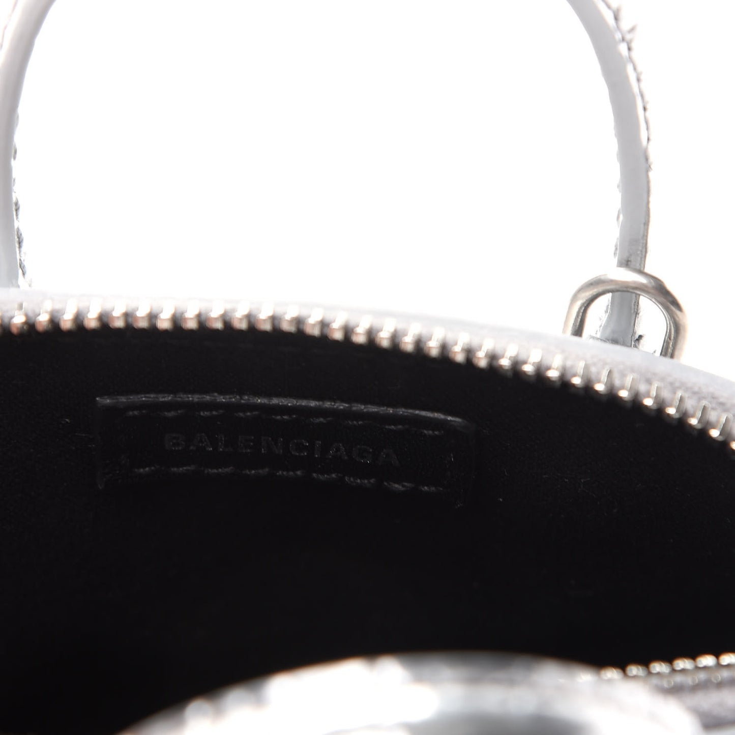 Metallic Calfskin Logo Crocodile Embossed Mini Ville Top Handle Bag Silver Black