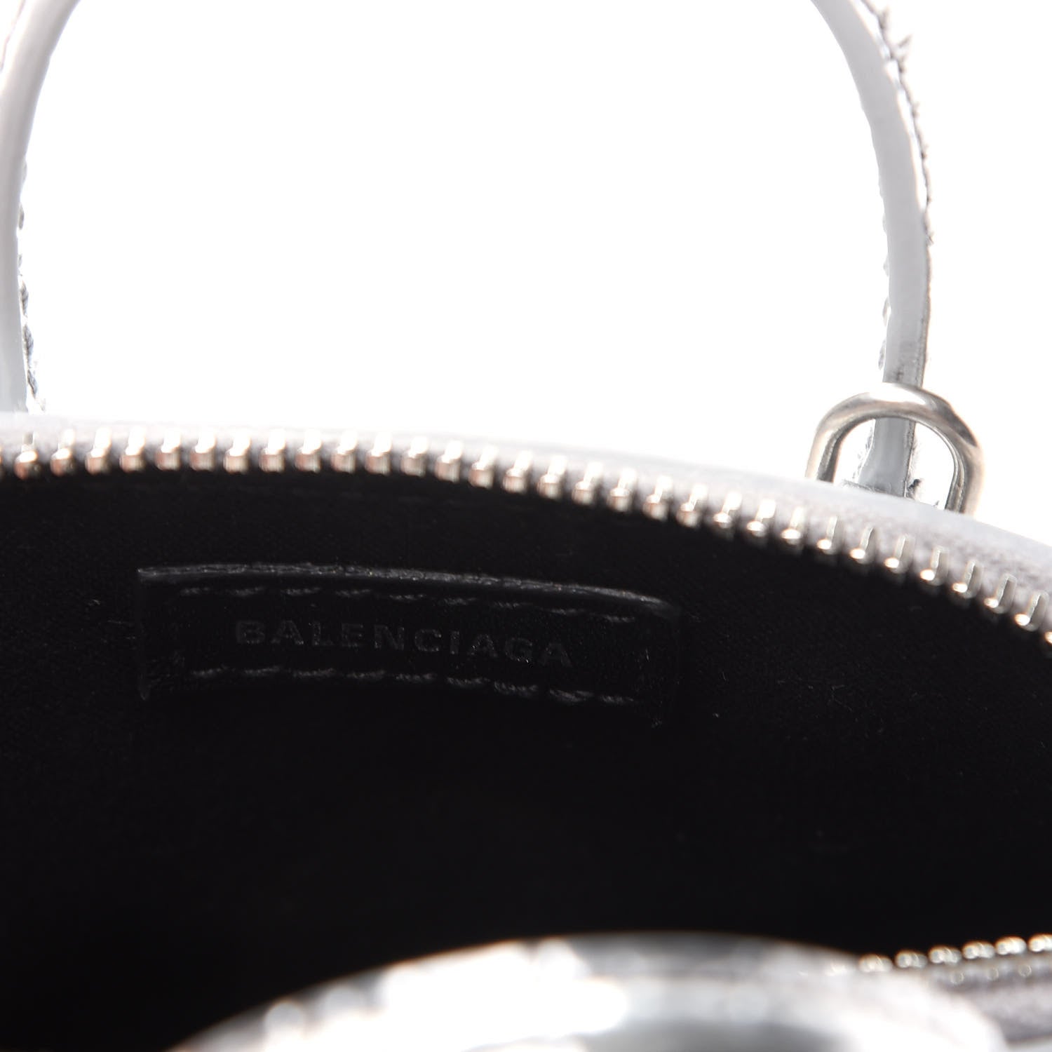 Balenciaga Metallic Calfskin Logo Crocodile Embossed Mini Ville Top Handle Bag Silver Black 6 of 6