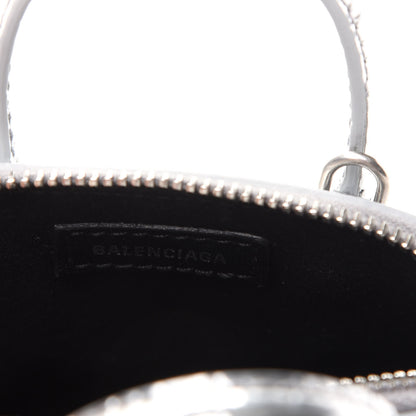 Balenciaga Metallic Calfskin Logo Crocodile Embossed Mini Ville Top Handle Bag Silver Black 6 of 6
