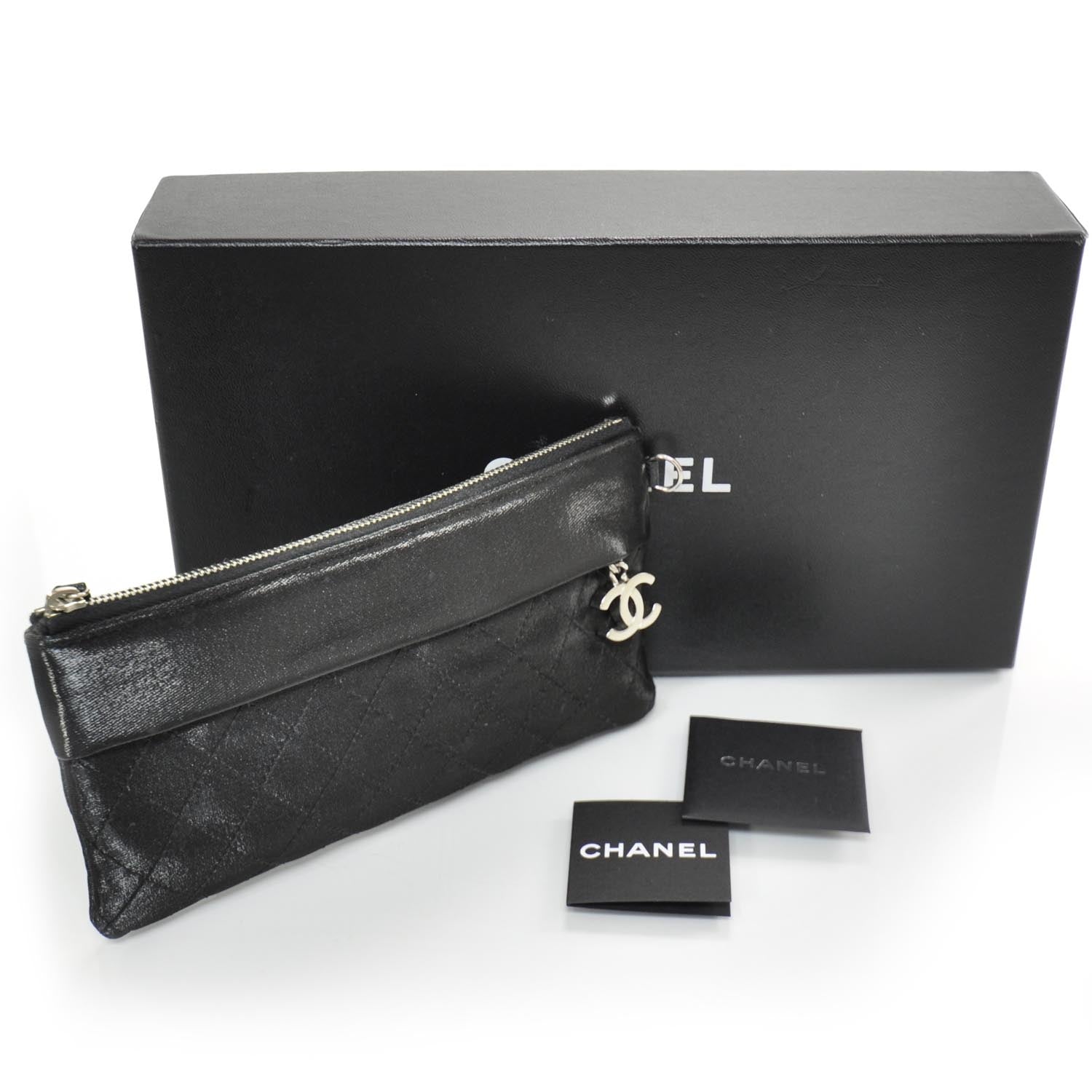 Chanel Coated Canvas Quilted Cosmetic Pouch Black 4 of 7