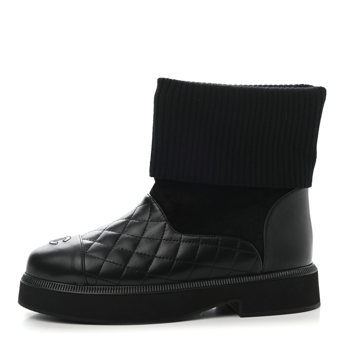 Suede Lambskin Calfskin Knit Womens Ankle Boots 40 Black