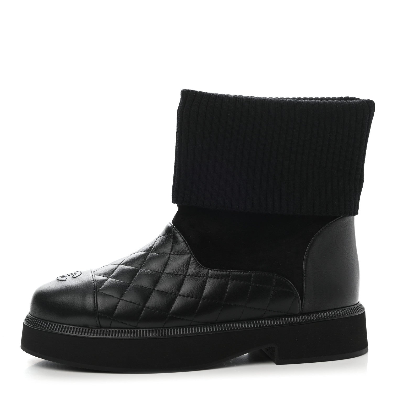 Chanel Suede Lambskin Calfskin Knit Womens Ankle Boots 40 Black 1 of 8