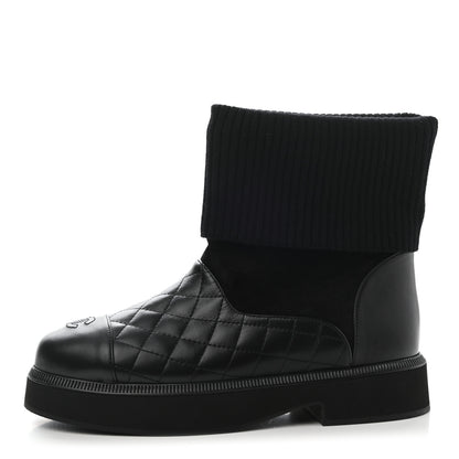 Chanel Suede Lambskin Calfskin Knit Womens Ankle Boots 40 Black 1 of 8