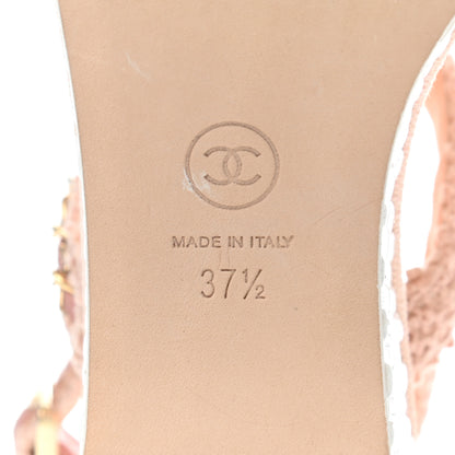 Chanel Tweed Chain Platform Sandals 37.5 Light Pink 6 of 8