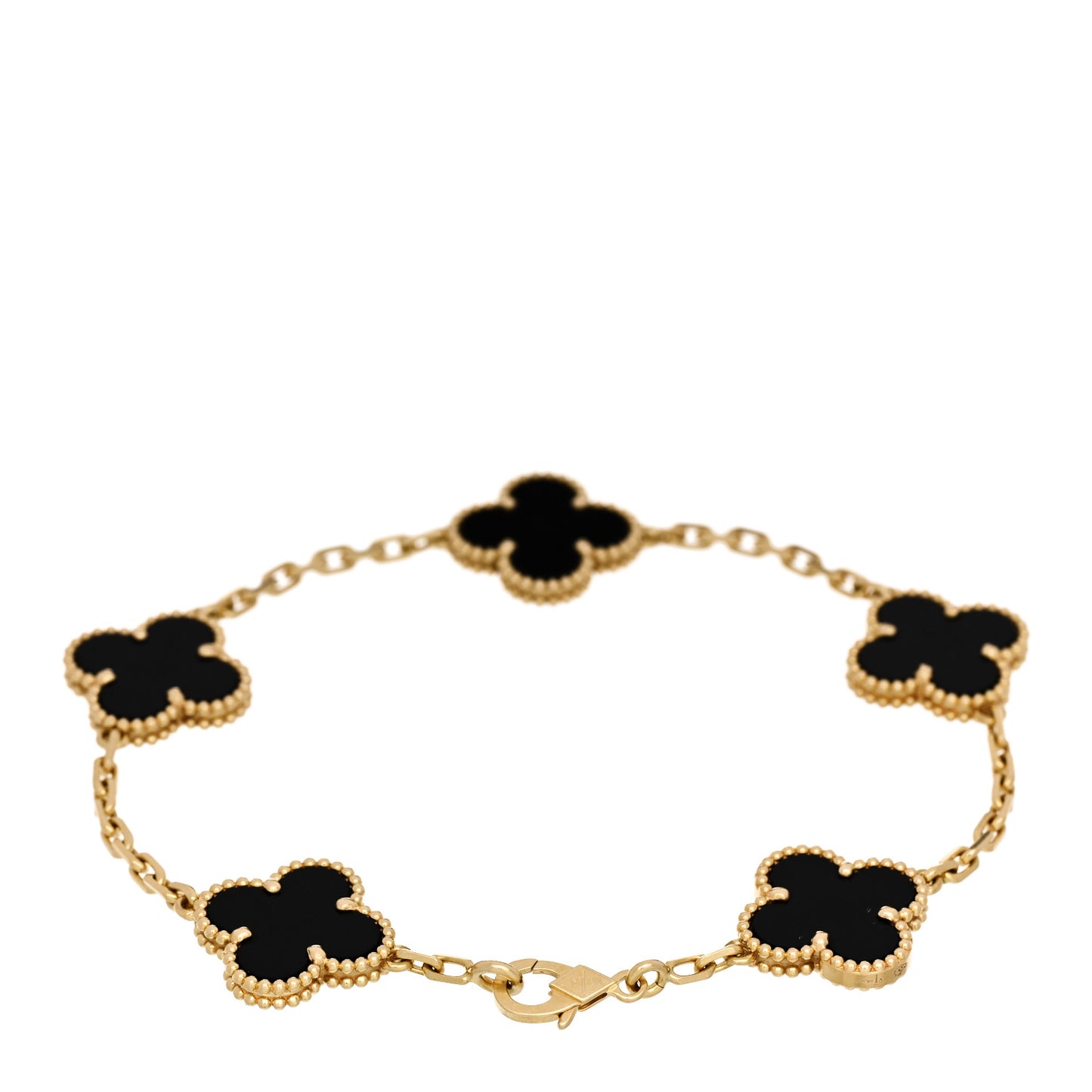 18K Yellow Gold Black Onyx 5 Motifs Vintage Alhambra Bracelet
