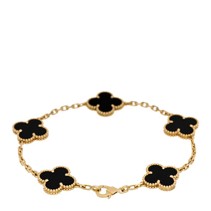 Van Cleef & Arpels 18K Yellow Gold Black Onyx 5 Motifs Vintage Alhambra Bracelet 2 of 5