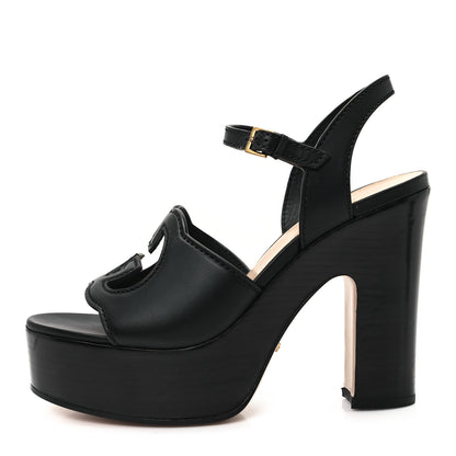 Gucci Cosmos Softy Calfskin Wooden Interlocking G Cut-Out 30/120mm Platform Sandals 38.5 Black 1 of 9