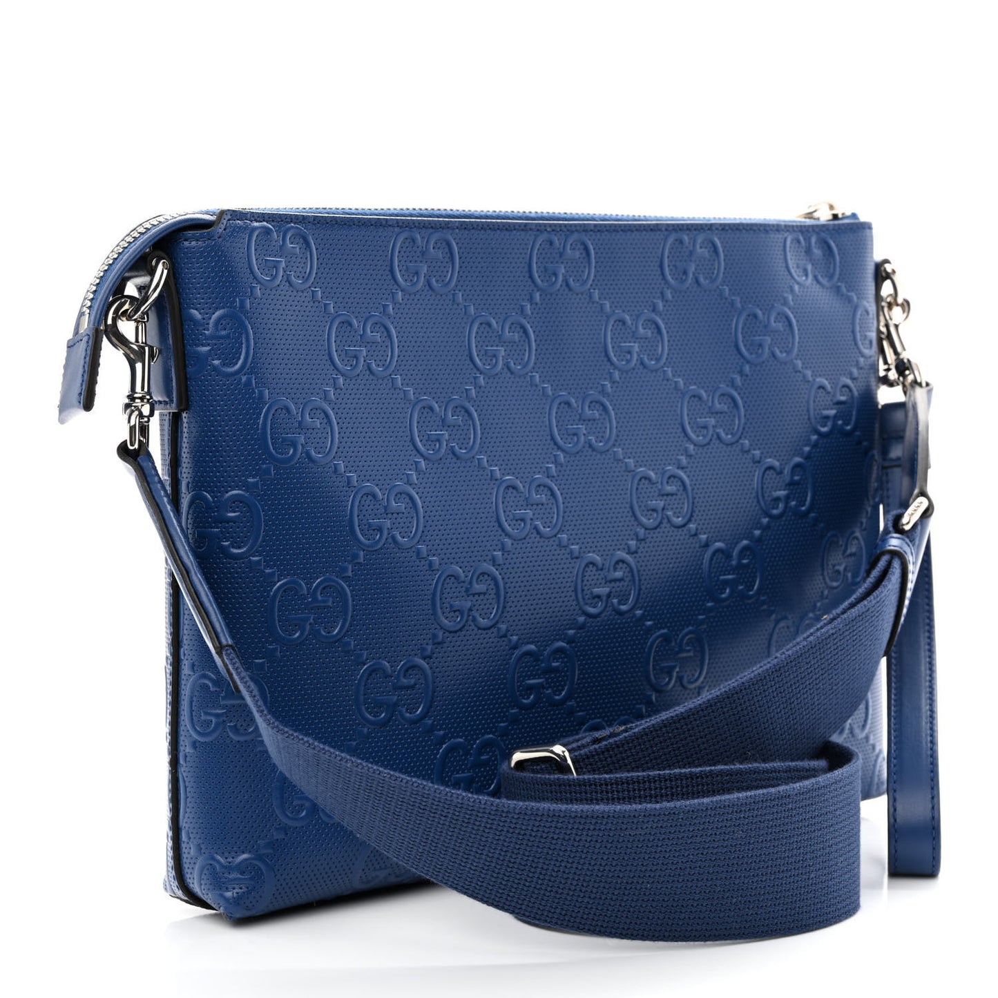 Calfskin GG Tennis Embossed Medium Wristlet Messenger Bag Intense Metal Blue