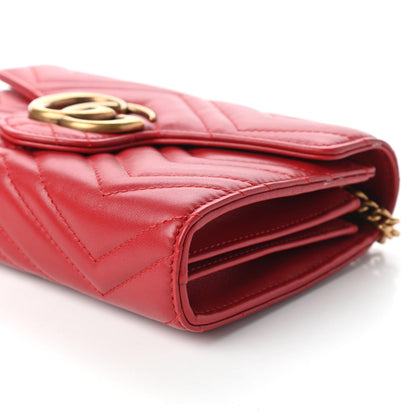 Gucci Calfskin Matelasse GG Marmont Chain Wallet Hibiscus Red 7 of 12