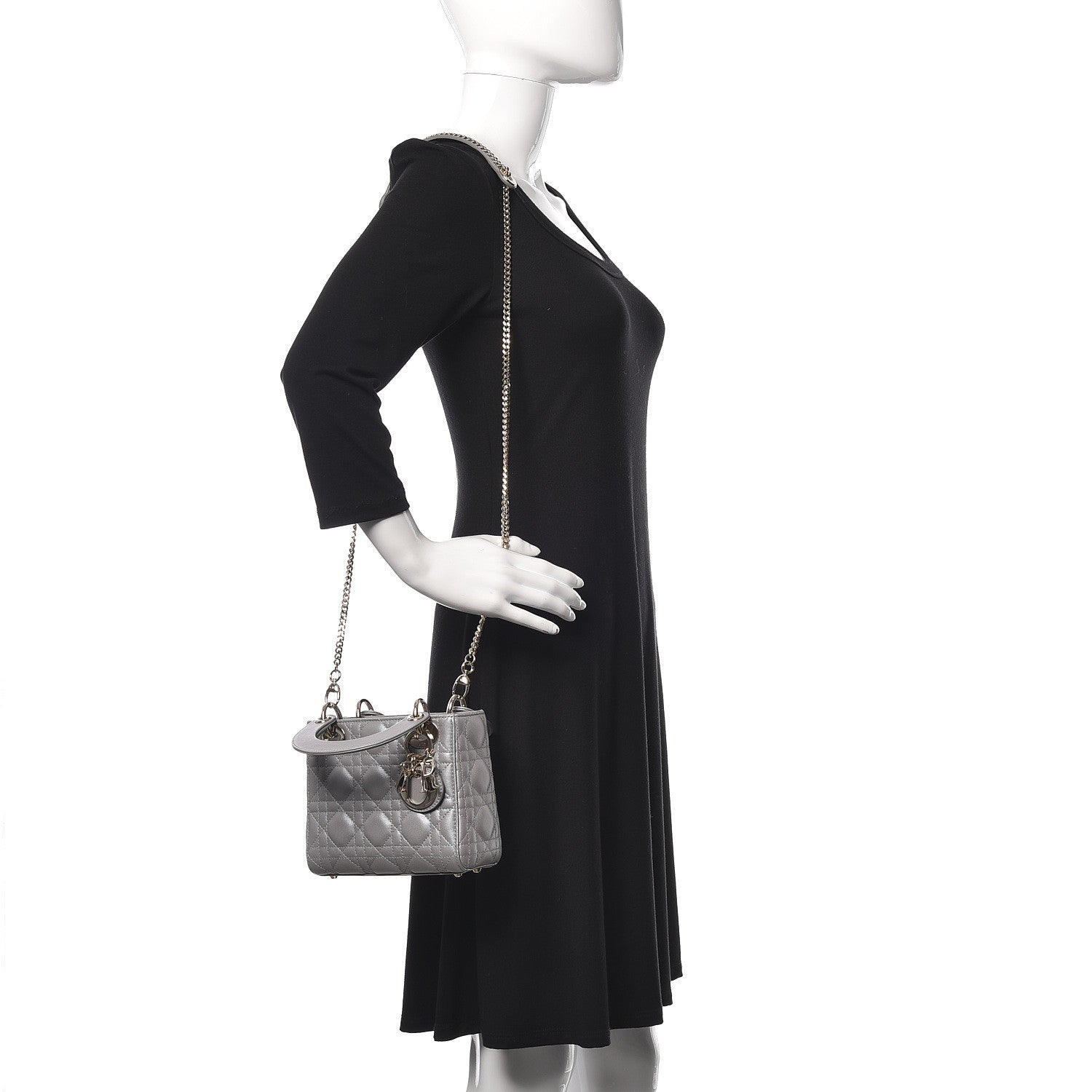 Christian Dior Metallic Lambskin Cannage Mini Lady Dior Grey 2 of 11