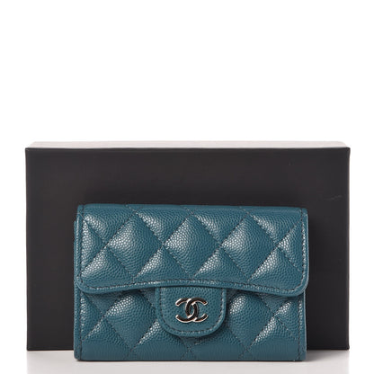Chanel Caviar Quilted Flap Card Holder Dark Turquoise 9 of 9