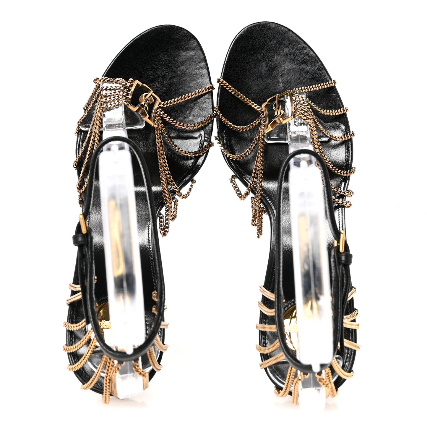 Lambskin Chain Babylone 90 Ankle Strap Sandals 39 Black