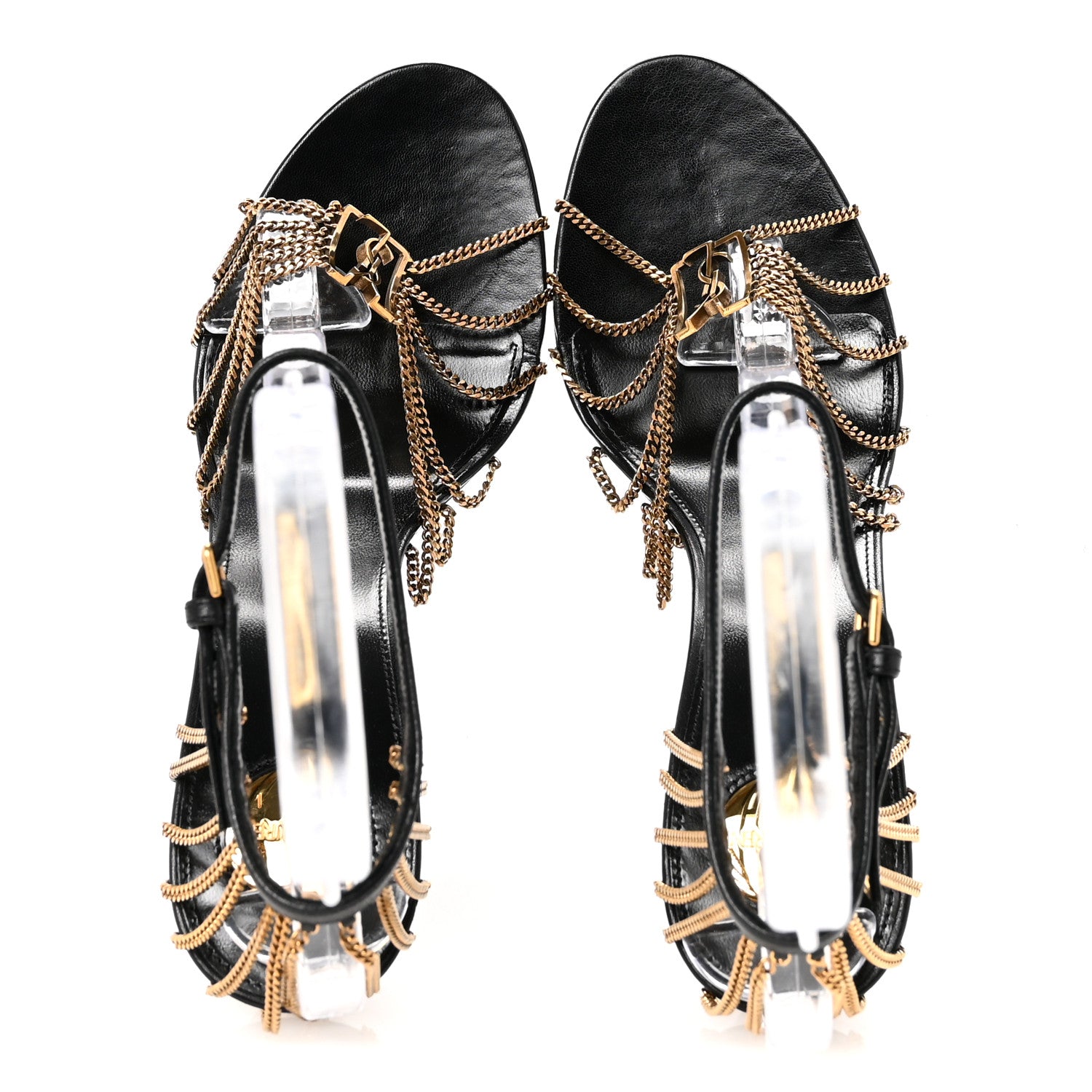 Saint Laurent Lambskin Chain Babylone 90 Ankle Strap Sandals 39 Black 2 of 9