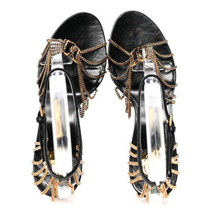 Saint Laurent Lambskin Chain Babylone 90 Ankle Strap Sandals 39 Black 2 of 9