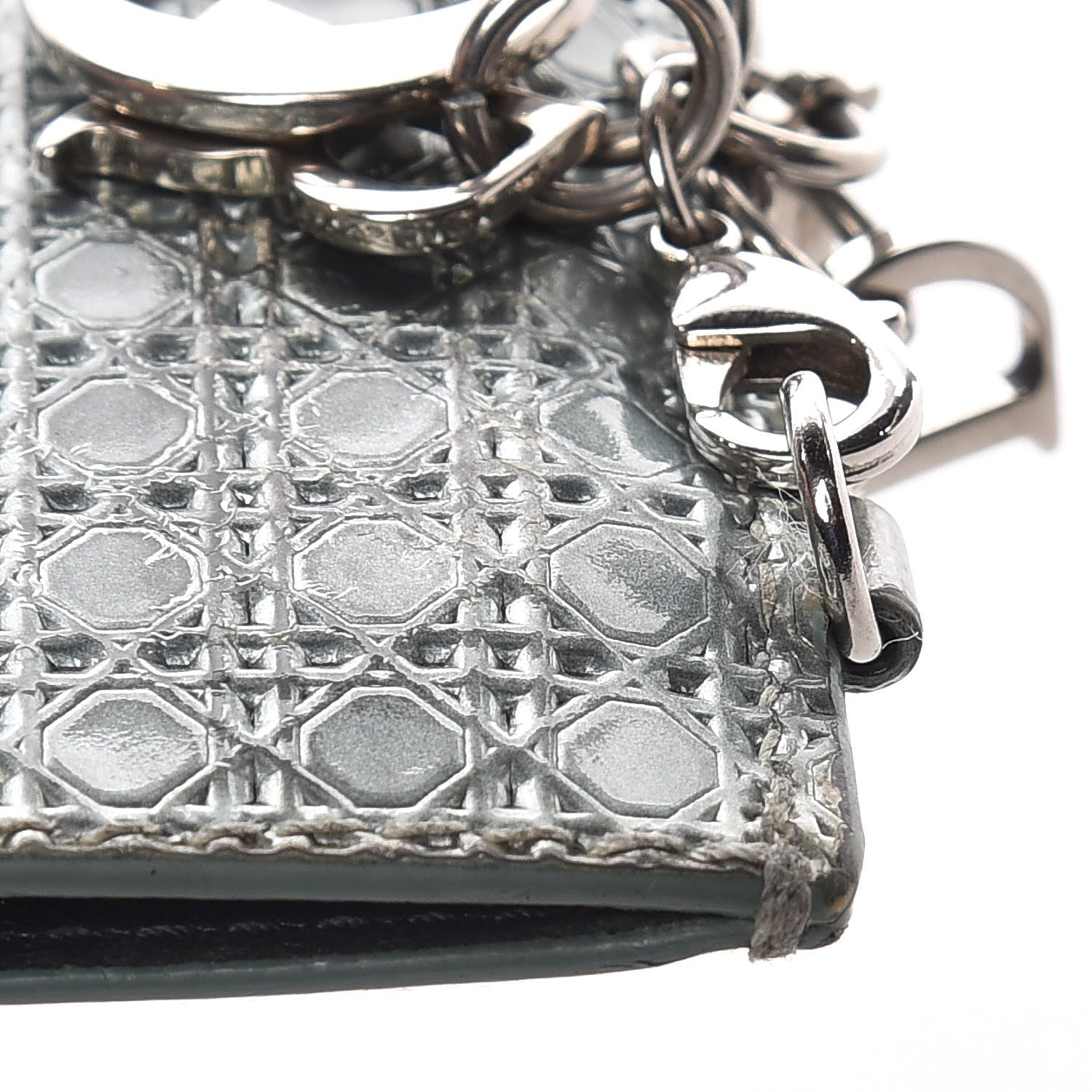 Christian Dior Metallic Patent Micro-Cannage Lady Dior Card Holder Silver 11 of 11