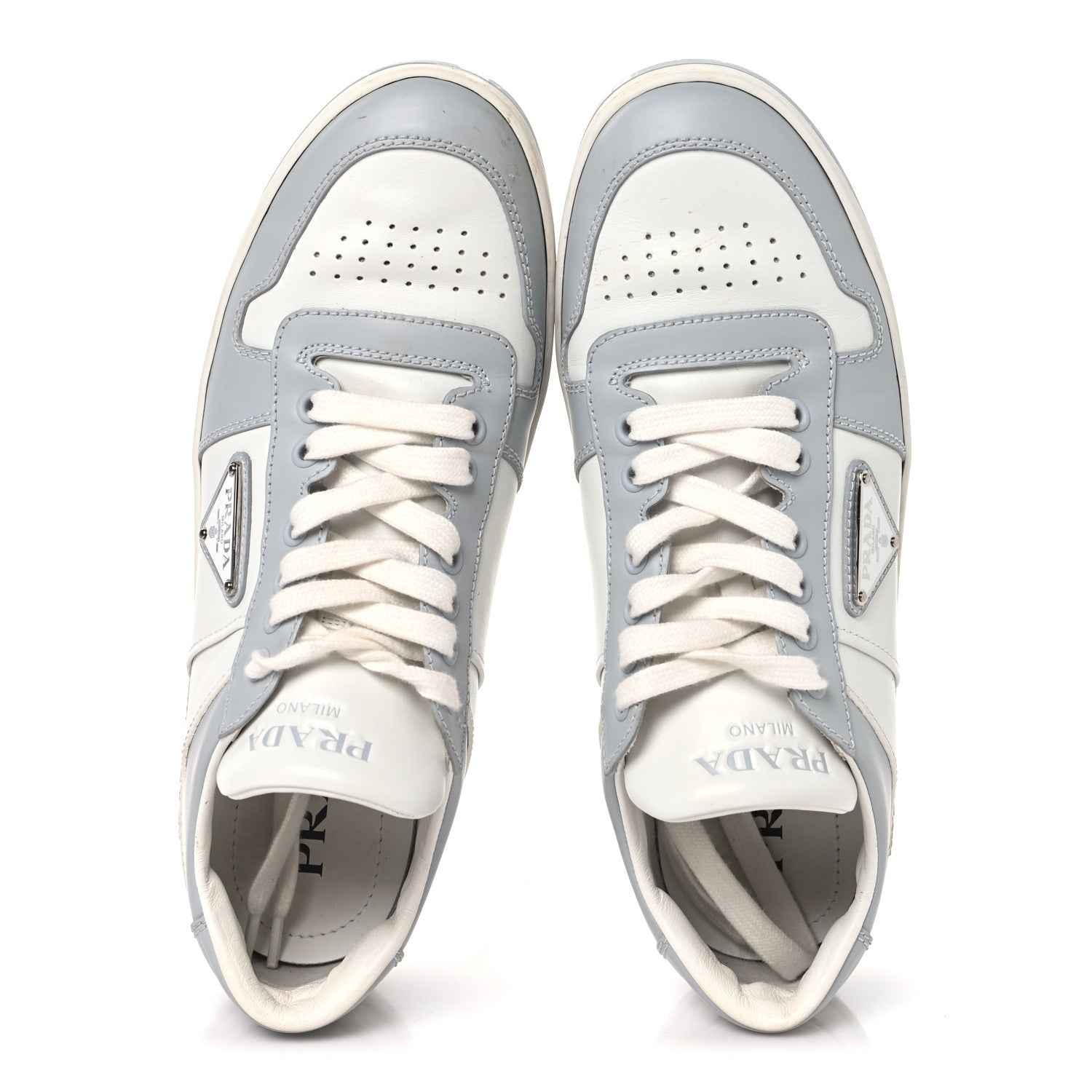 Prada Vitello Sport Spazzolato Rois Triangle Logo Womens Downtown Low Top 30mm Sneakers 40 White Fiordaliso 2 of 9