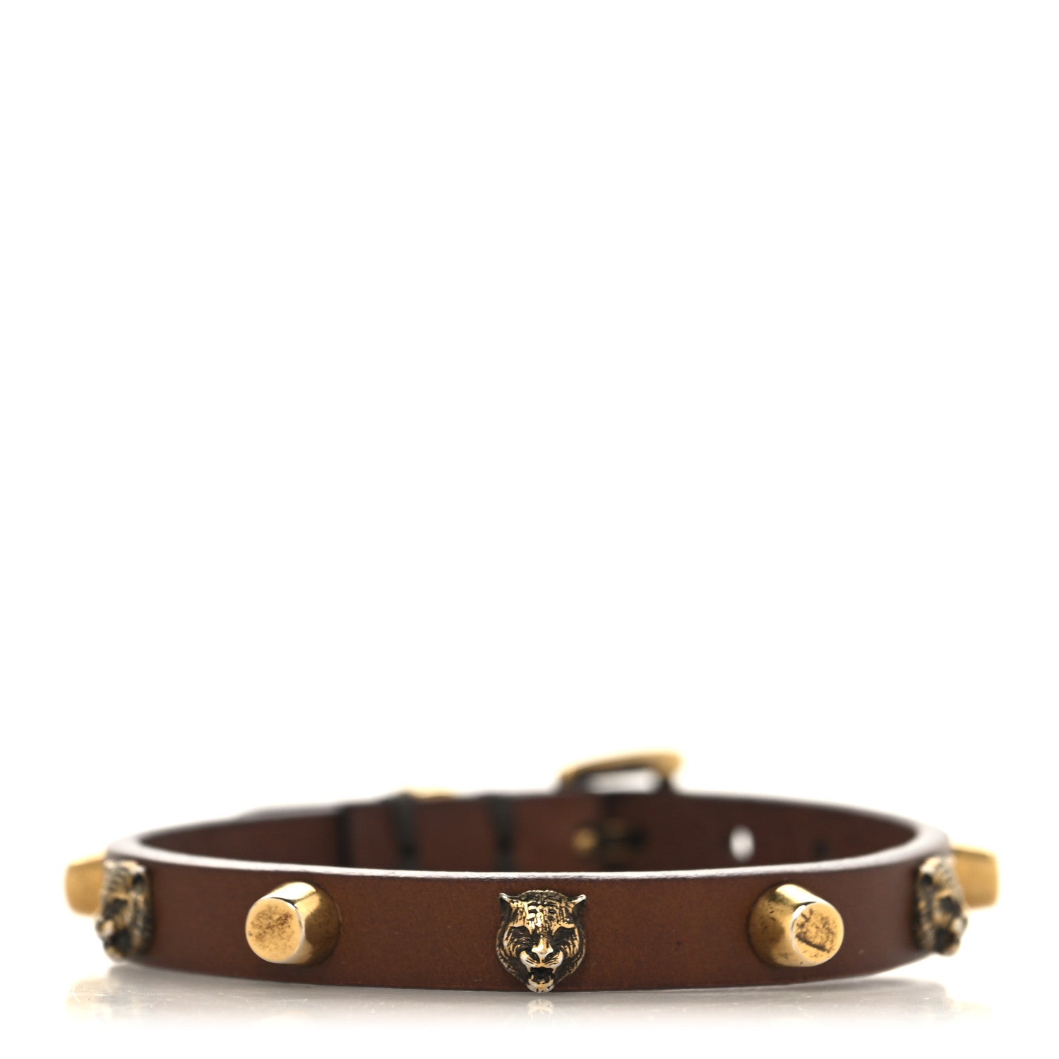 Gucci Calfskin Feline Head Spike Bracelet Cuoio 1 of 4