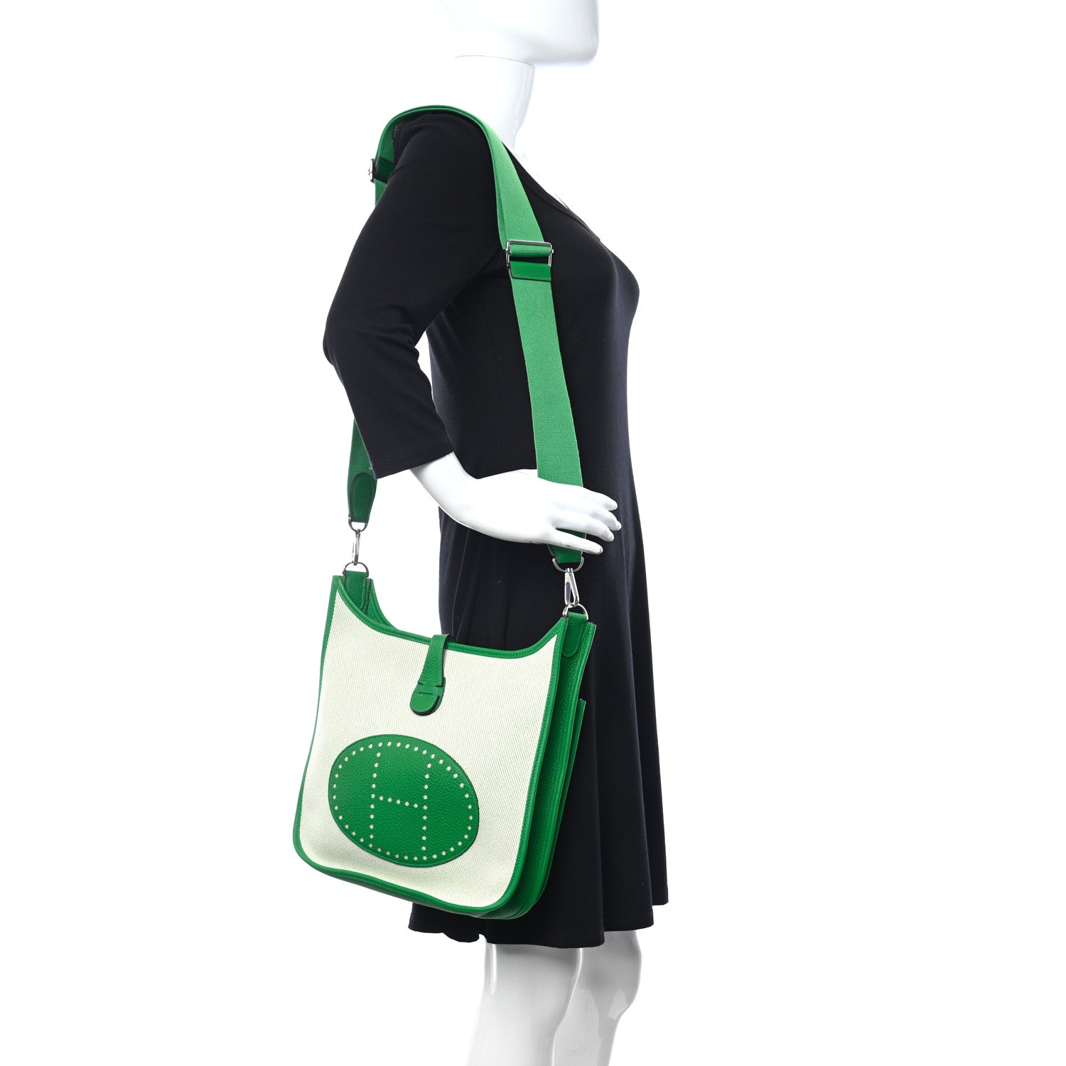 Hermes Toile Taurillon Clemence Evelyne III PM Bambou Ecru 2 of 10