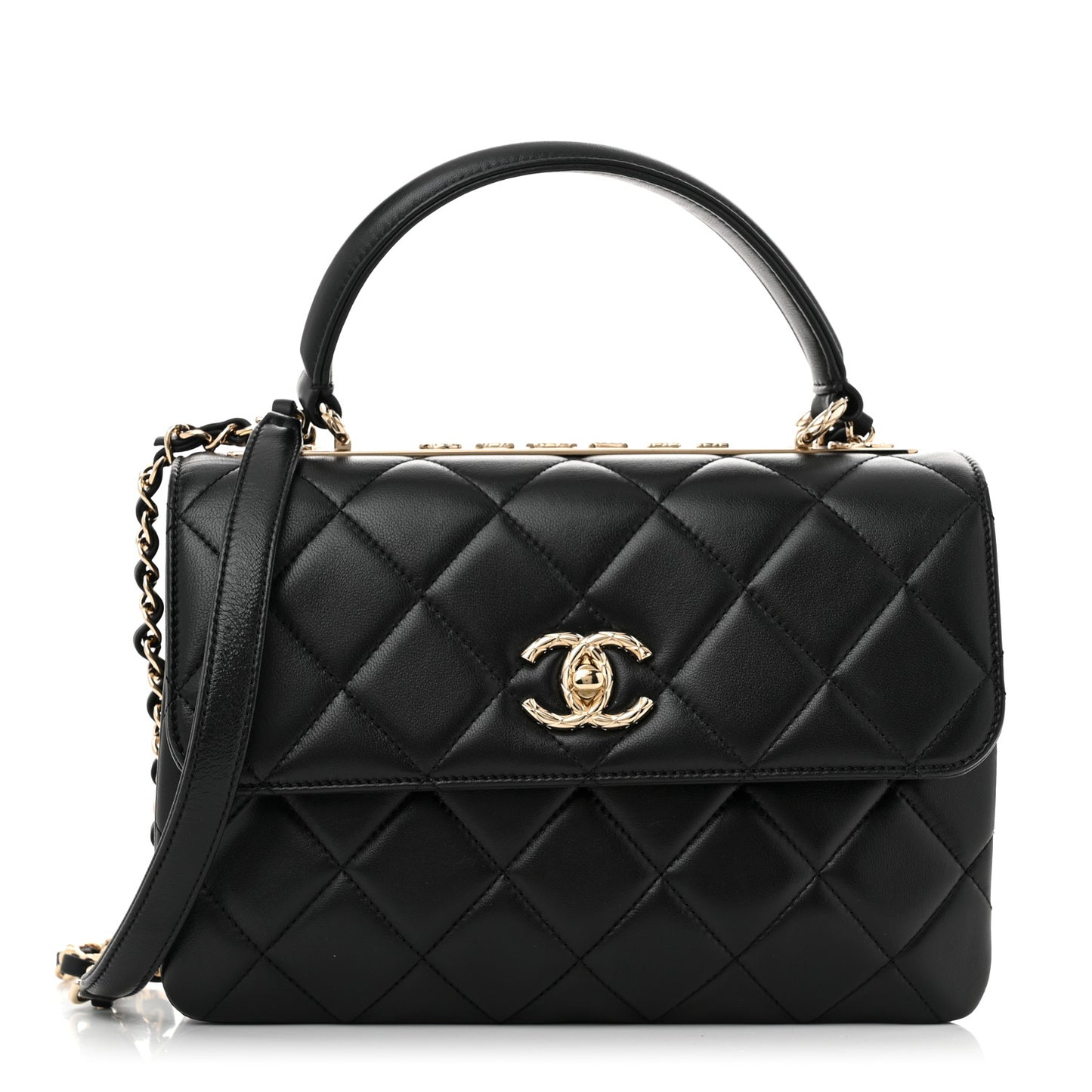 Lambskin Quilted Small Trendy CC Dual Handle Flap Bag Black