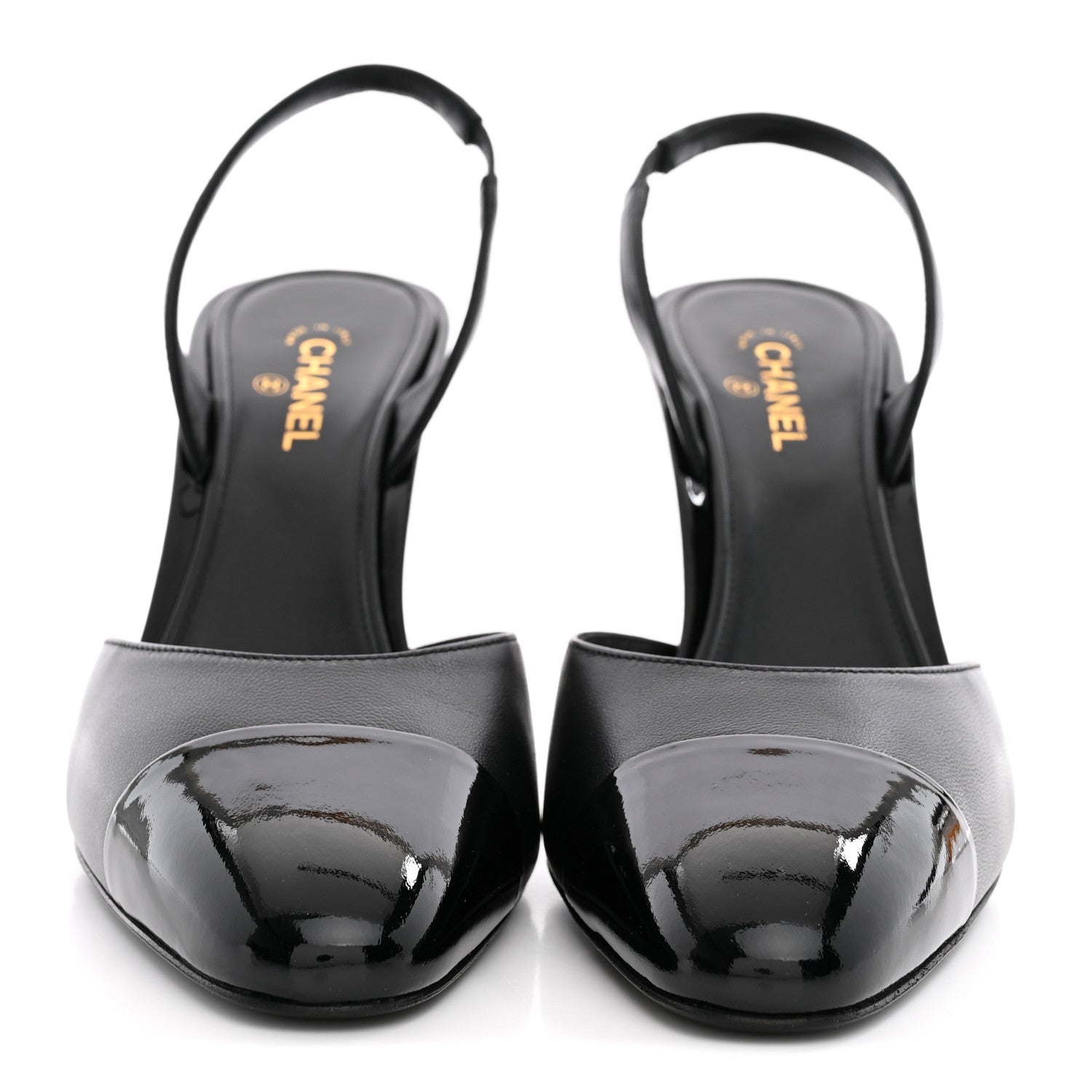 Chanel Lambskin Patent Cap Toe CC Apple Slingback Pumps 39 Black 3 of 10