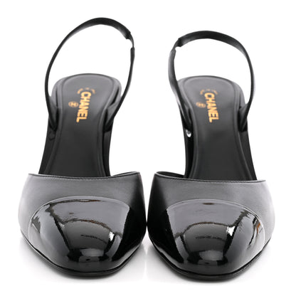 Chanel Lambskin Patent Cap Toe CC Apple Slingback Pumps 39 Black 3 of 10