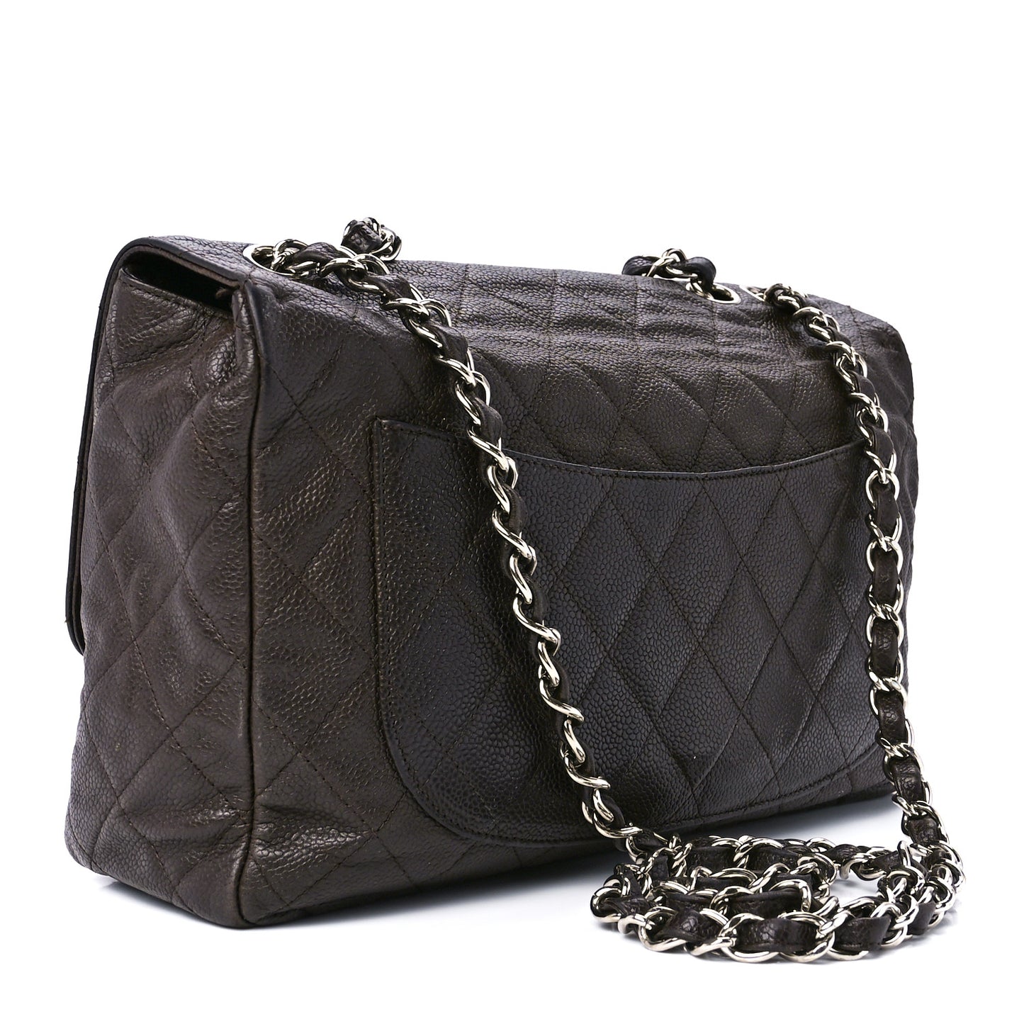 Caviar Quilted Jumbo Single Flap Dark Brown