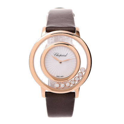 Chopard 18K Rose Gold Calfskin 7 Diamond 32mm Happy Diamonds Quartz Watch 1 of 13