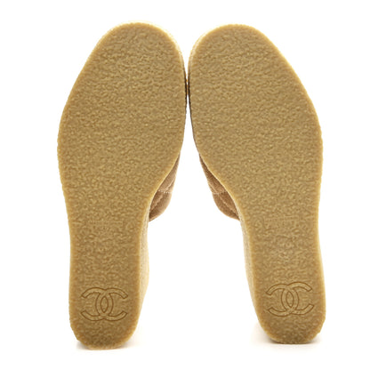 Chanel Suede Calfskin Lambskin Quilted CC Mules 37 Beige Black 6 of 11
