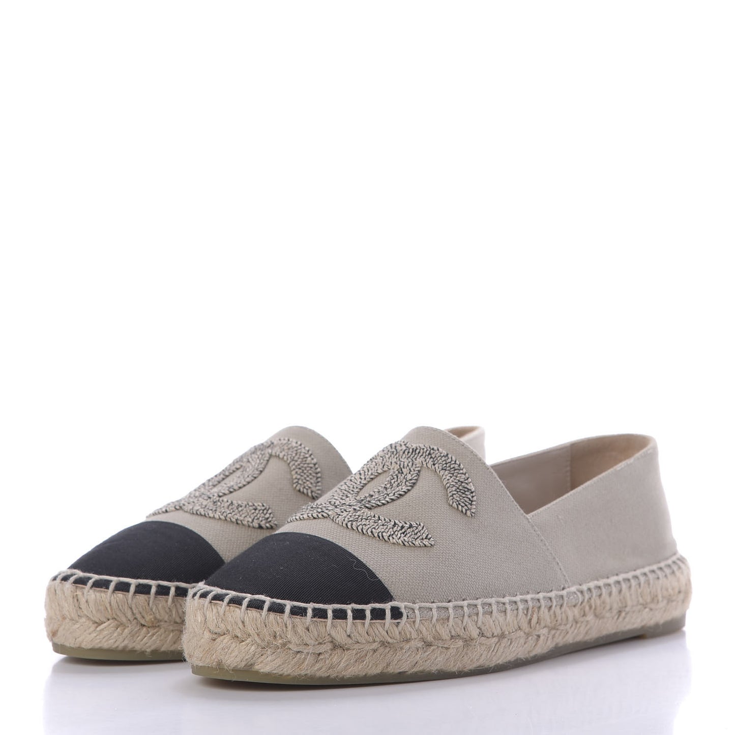 Canvas Grosgrain CC Espadrilles 35 Beige Black
