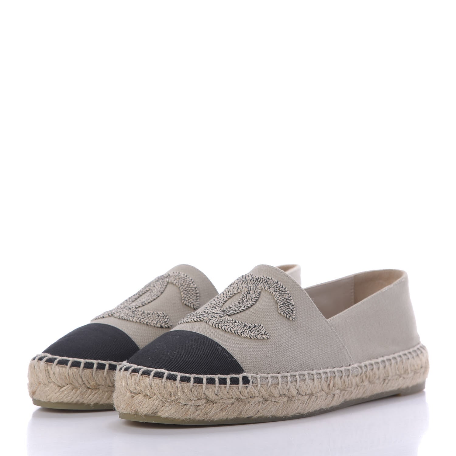 Chanel Canvas Grosgrain CC Espadrilles 35 Beige Black 3 of 11