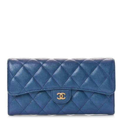 Chanel Iridescent Caviar Quilted Large Gusset Flap Wallet Dark Blue 1 of 11