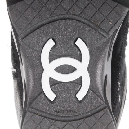 Chanel Tweed Suede Goatskin CC Sneakers 38 Black White 6 of 8
